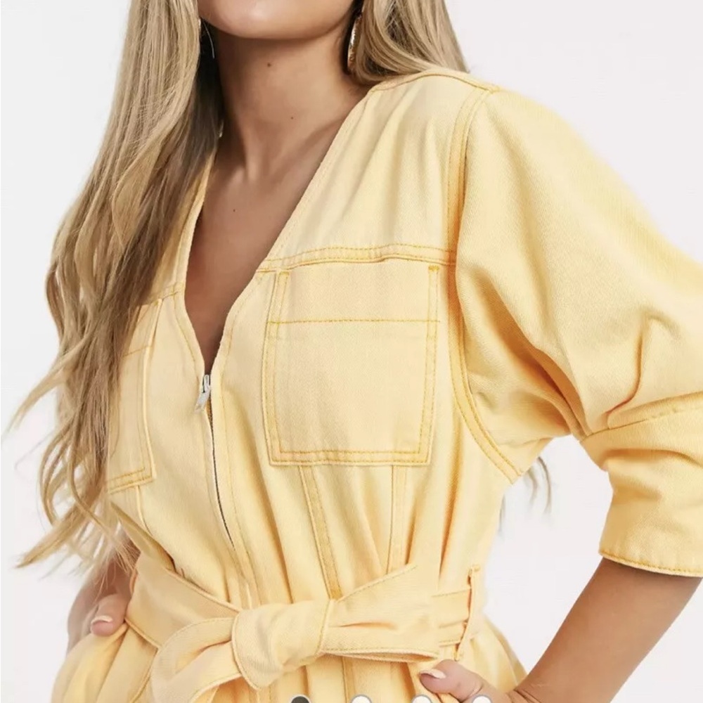 ASOS Light Yellow Belted Mini Dress - Picture 3 of 9